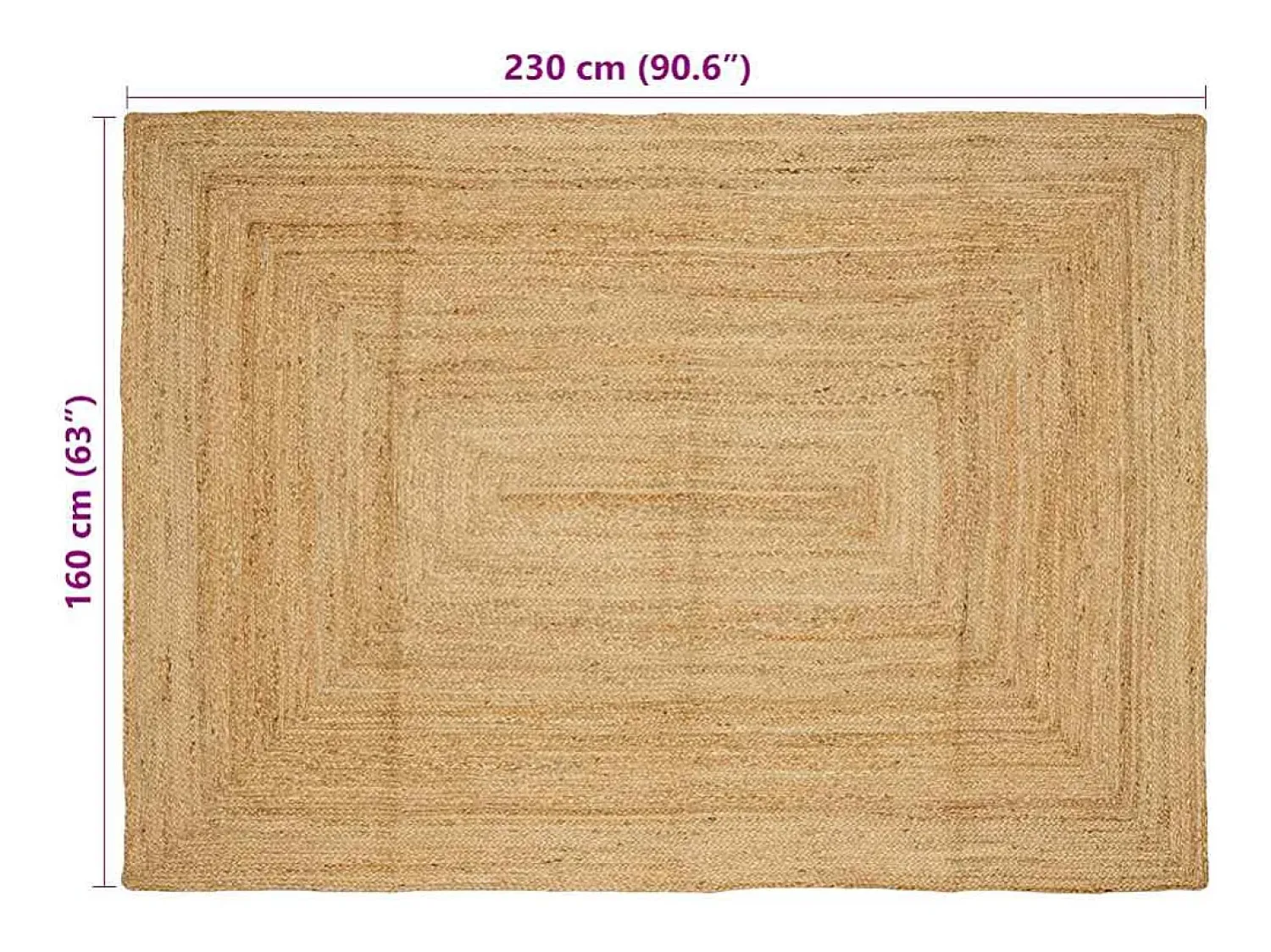 Garden Furniture Alfombra De Salón^Kylva Alfombra de yute tejida a mano natural 160x230 cm Marru00f3n
