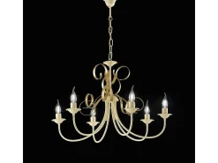 Outlet Lampadario Classico 6 Luci Ferro Battuto Avorio e Oro Serie Bandolo Marfil