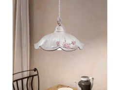 Ferroluce Lampadario Classico Belluno Ceramica E Ottone Satinato Decorato 1 Luce E27 Marru00f3n