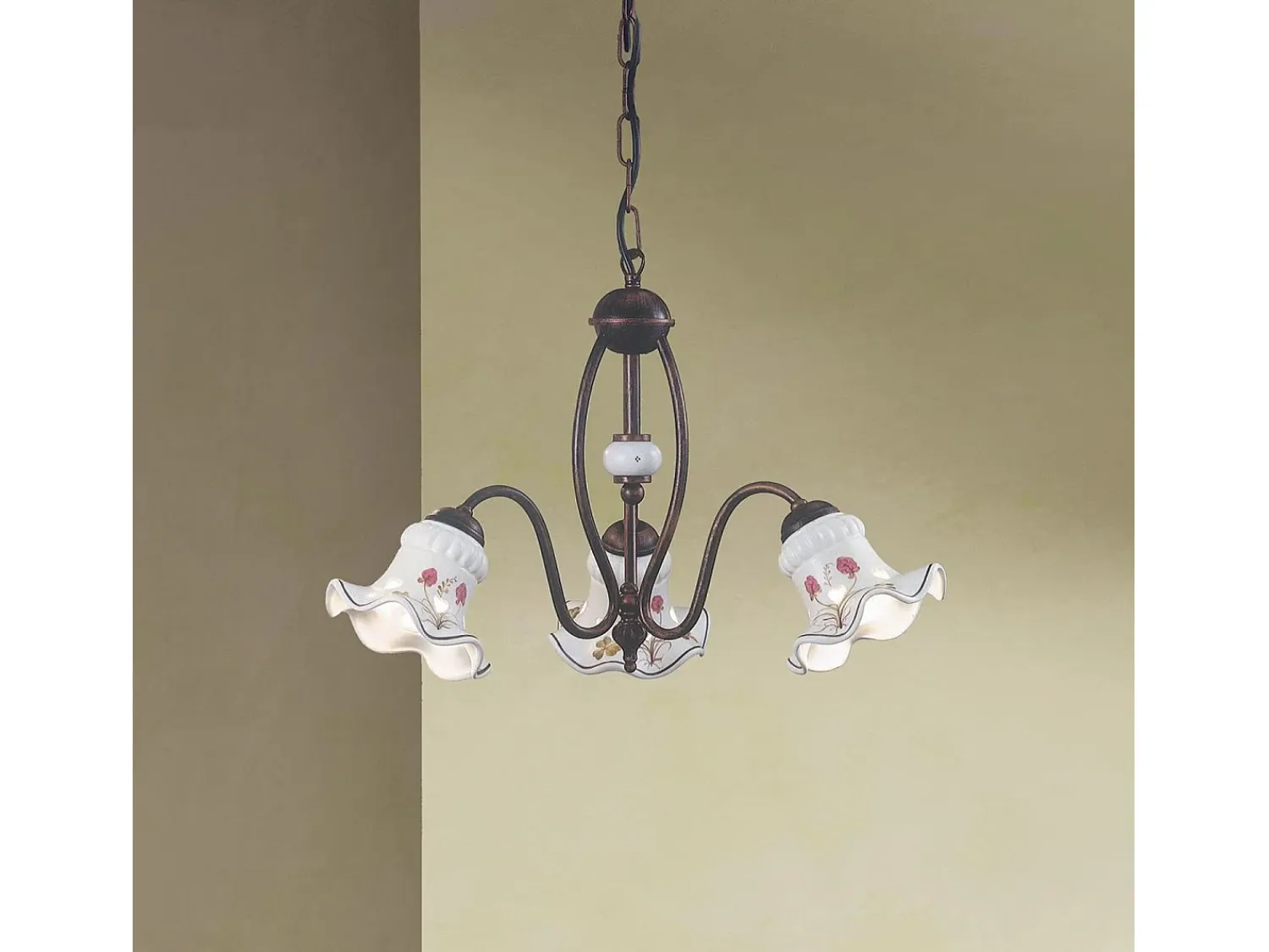 Ferroluce Lámpara Suspendida^Lampadario Classico Chieti Metallo E Ceramica Nero Sfumato Rame 3 Luci E14 Cobrizo