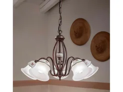 Ferroluce Lampadario Classico Ferrara Metallo E Ceramica Nero Sfumato Rame 5 Luci E14 Negro