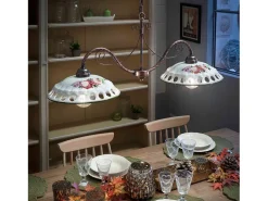 New Ferroluce Lampadario Classico Napoli Metallo E Ceramica Bianco Sfumato Oro 2 Luci E27 Blanco