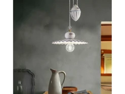Ferroluce Lampadario Classico Roma Ceramica E Ottone Satinato Decorato Filo Blu 1 Luce E27 Azul