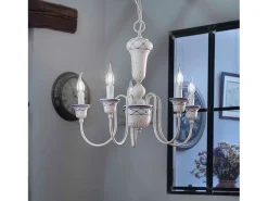 Clearance Ferroluce Lampadario Classico Sanremo Metallo E Ceramica Bianco Filo Blu 5 Luci E14 Blanco