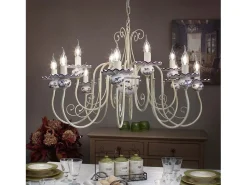 Outlet Ferroluce Lampadario Classico Sanremo Metallo E Ceramica Bianco Sfumato Oro 12 Luci E14 Blanco