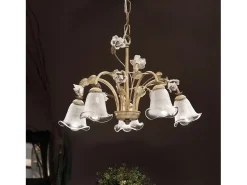 Lampadario Classico Siena Metallo E Ceramica Nero Sfumato Oro Lucido 5 Luci E14
