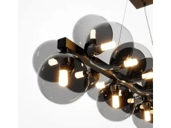 New Maytoni Lampadario Contemporaneo Dallas Metallo Nero 25 Luci Diffusori Vetro Nero Specchiato Negro