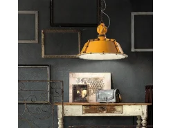 Ferroluce Lámpara Suspendida^Lampadario Industrial Ferro E Ceramica Vintage Giallo 1 Luce E27 52Cm Amarillo