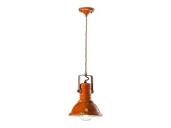 Lampadario Industrial Ferro E Ceramica Vintage Arancio 1 Luce E27 23Cm