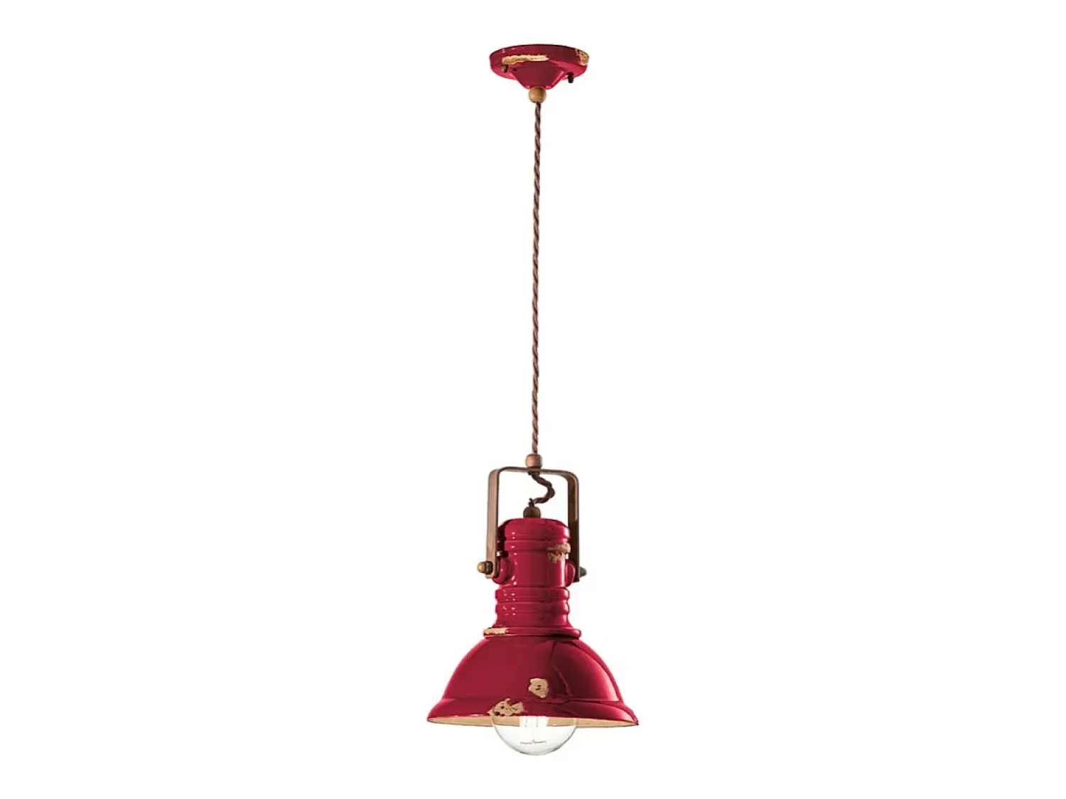 Ferroluce Lámpara Suspendida^Lampadario Industrial Ferro E Ceramica Vintage Bordeaux 1 Luce E27 23Cm Granate
