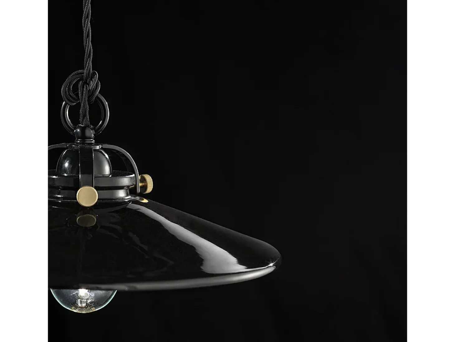 Lampadario Industrial Minimal B&W Metallo Smaltato Nero 1 Luce E27 31Cm
