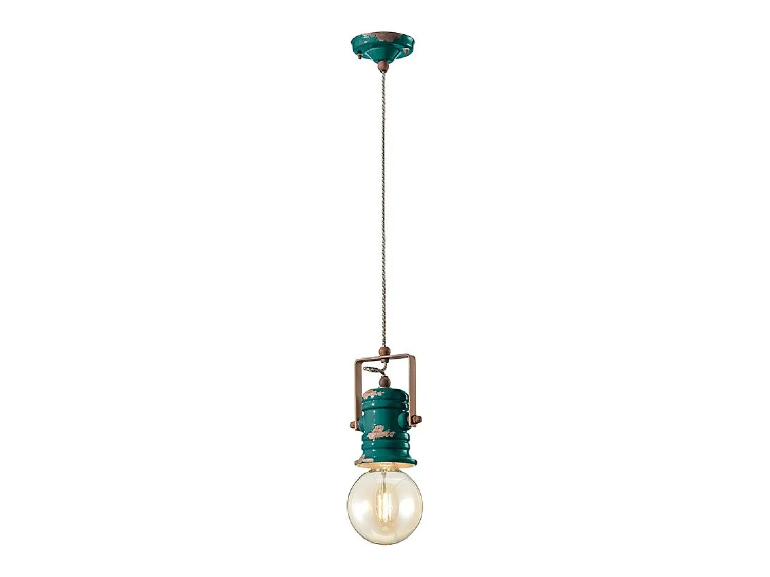 Ferroluce Lampadario Industrial Minimal Urban Ferro E Ceramica Vintage 1 Luce E27 Verde