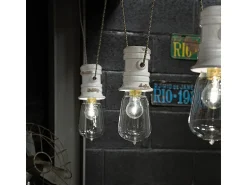 Sale Ferroluce Lampadario Industrial Minimal Urban Ferro E Ceramica Vintage Bianco 3 Luci E27 Blanco