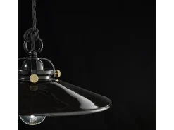 Hot Ferroluce Lampadario Industrial Minimal B&W Metallo Smaltato Nero 1 Luce E27 42Cm Negro
