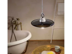 Ferroluce Lámpara Suspendida^Lampadario Industrial Potenza Ferro E Ceramica Nero Diam. 25Cm 1 Luce E27 Negro