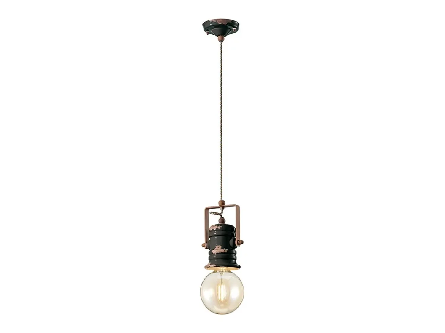 Ferroluce Lámpara Suspendida^Lampadario Industrial Urban Ferro E Ceramica Vintage Nero 1 Luce E27 19Cm Negro
