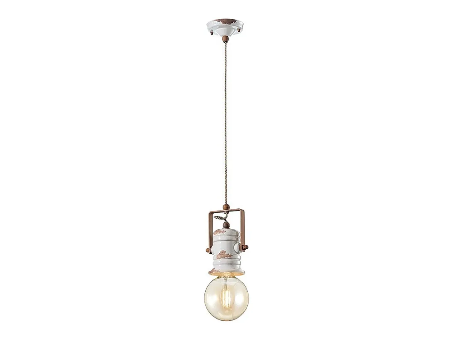 Lampadario Industrial Urban Ferro Ceramica Vintage Bianco 1 Luce E27 19Cm