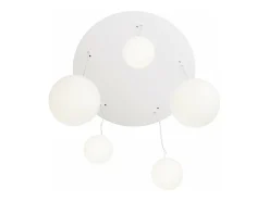 Best Maytoni Lampadario Minimal Basic Form In Metallo Bianco 5 Luci Con Diffusori In Vetro Dorado