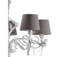 Outlet Lampadario Shabby Chic Lucy Bianco 5 Luci Paralumi Tortora BeLight Topo