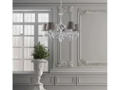 Outlet Lampadario Shabby Chic Lucy Bianco 5 Luci Paralumi Tortora BeLight Topo