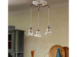 Hot Ferroluce Lampadario Tondo Classico Chieti Metallo E Ceramica Nero Sfumato Rame 3 Luci E14 Negro