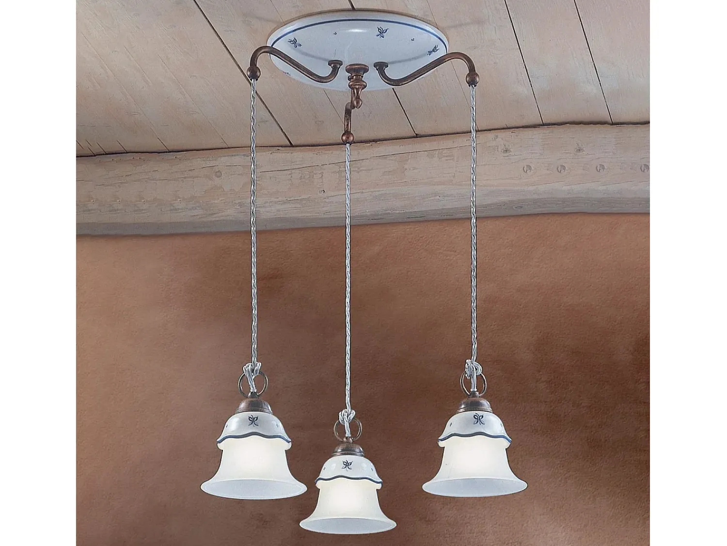 Online Ferroluce Lampadario Tondo Classico Ferrara Metallo Ceramica Nero Sfumato Rame 3 Luci E14 Negro