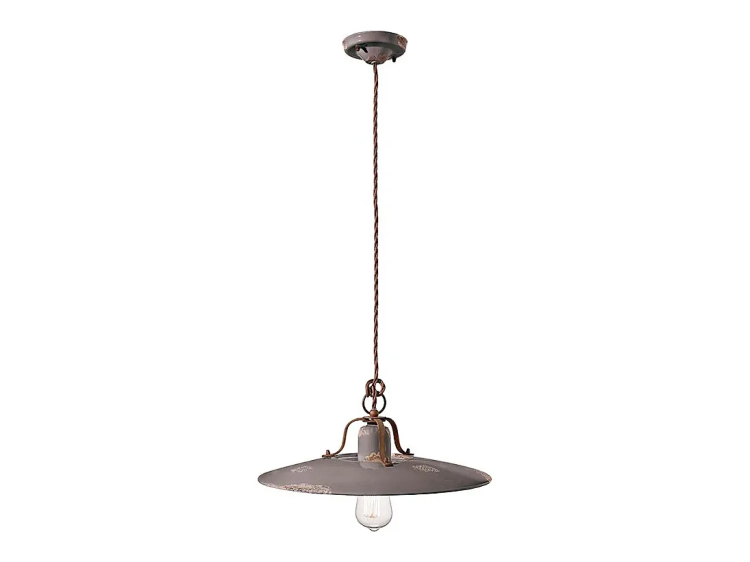 Ferroluce Lámpara Suspendida^Lampadario Vintage Country Ferro E Ceramica Tortora 1 Luce E27 Topo