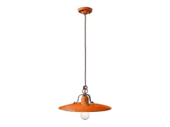 Ferroluce Lámpara Suspendida^Lampadario Vintage Country Ferro E Ceramica Arancio 1 Luce E27 Naranja