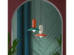 Lampadario Vintage Decò Pau Ceramica Turchese E Arancio Pokè 1 Luce E27