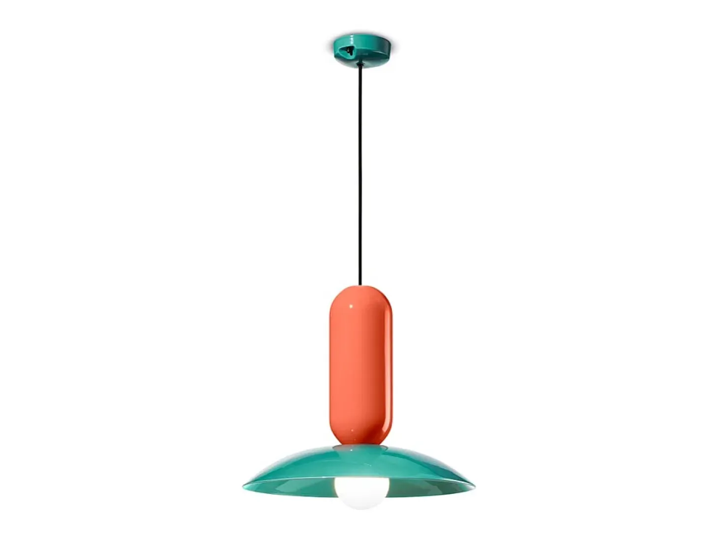 Lampadario Vintage Decò Pau Ceramica Turchese E Arancio Pokè 1 Luce E27
