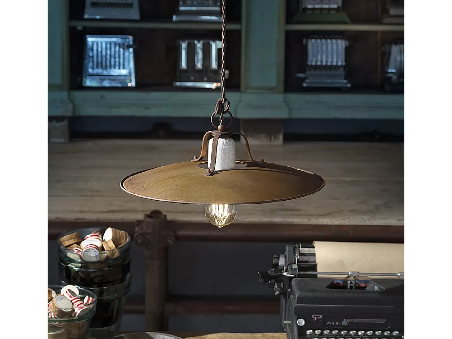 Outlet Ferroluce Lampadario Vintage Grunge Ferro E Ceramica Craquele' 1 Luce E27 25Cm Marru00f3n chocolate