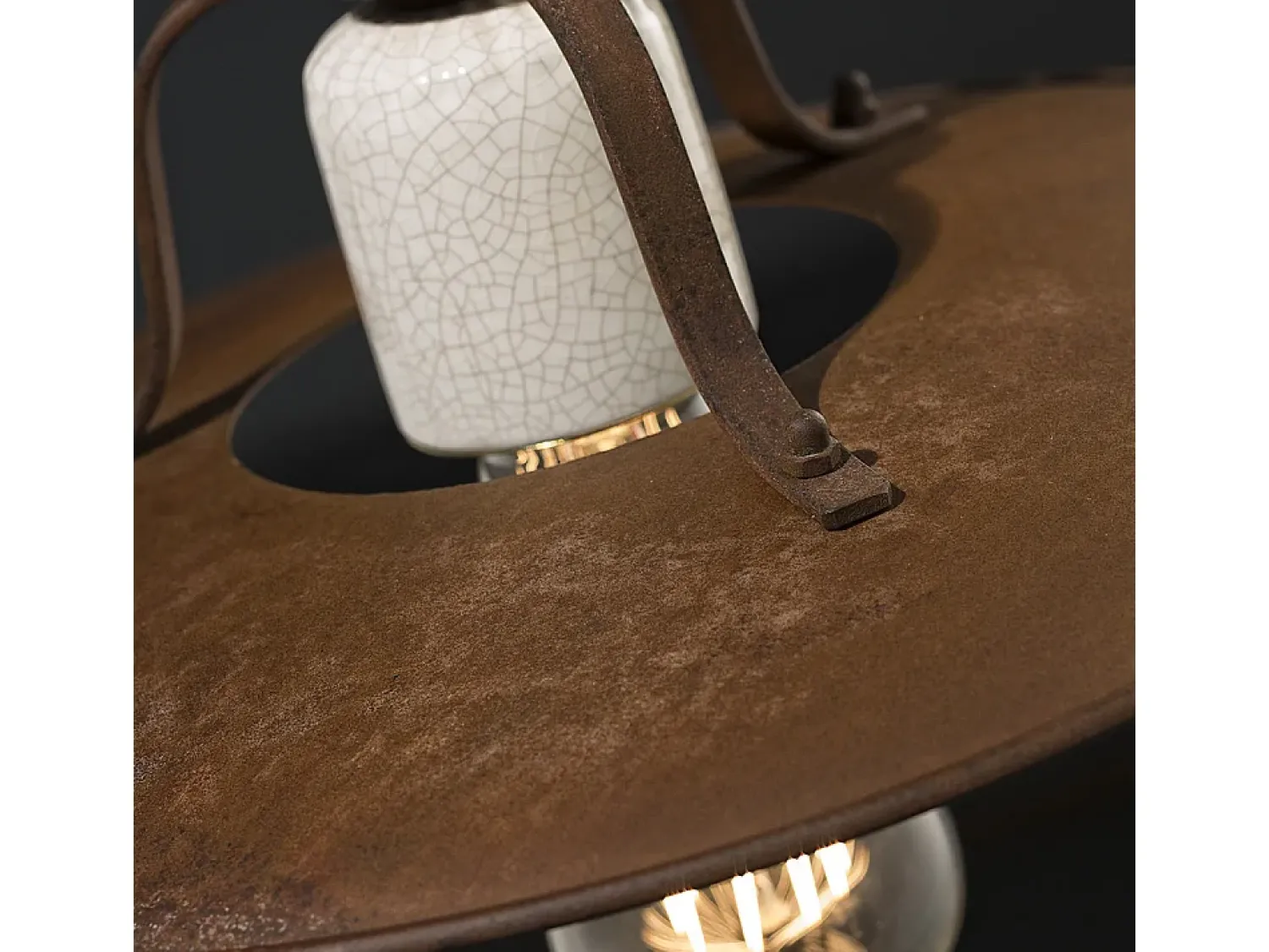 Outlet Ferroluce Lampadario Vintage Grunge Ferro E Ceramica Craquele' 1 Luce E27 25Cm Marru00f3n chocolate