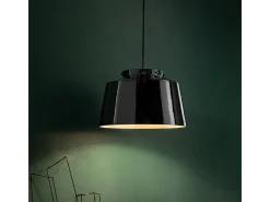 Lampadario Vintage 50'S Ferro E Ceramica Smaltato Nero 1 Luce E27 40Cm