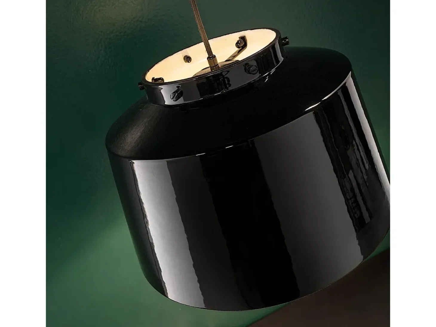 Lampadario Vintage 50'S Ferro E Ceramica Smaltato Nero 1 Luce E27 40Cm