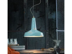 Ferroluce Lámpara Suspendida^Lampadario Vintage Vague Vintage Ferro E Ceramica Azzurro 1 Luce E27 35Cm Azul celeste