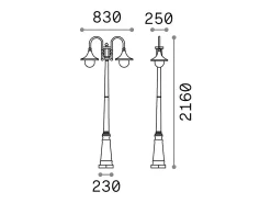 Lampione Esterno Rustico-Country Cima Alluminio Antracite 2 Luci E27