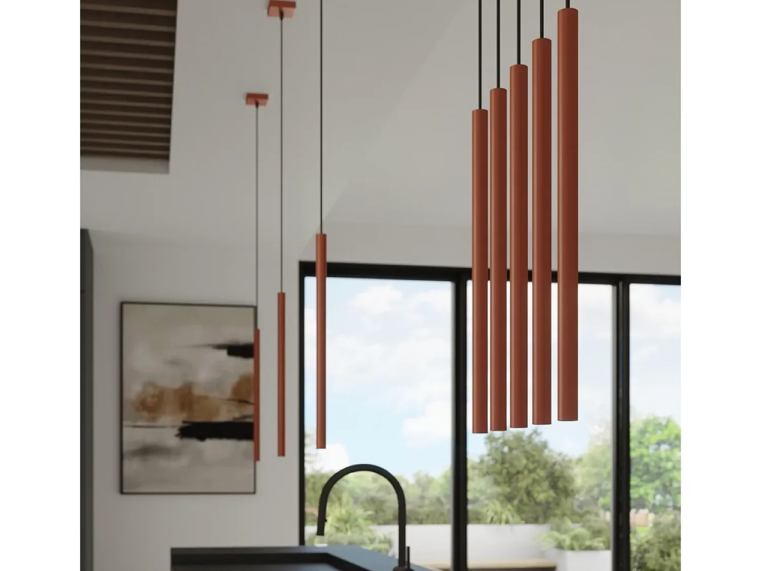 Clearance Sollux Lighting Lámpara colgante Brill moderno de acero - 2 fuentes luminosas 3000K - L.15 x A.104 cm - ocre Rojo
