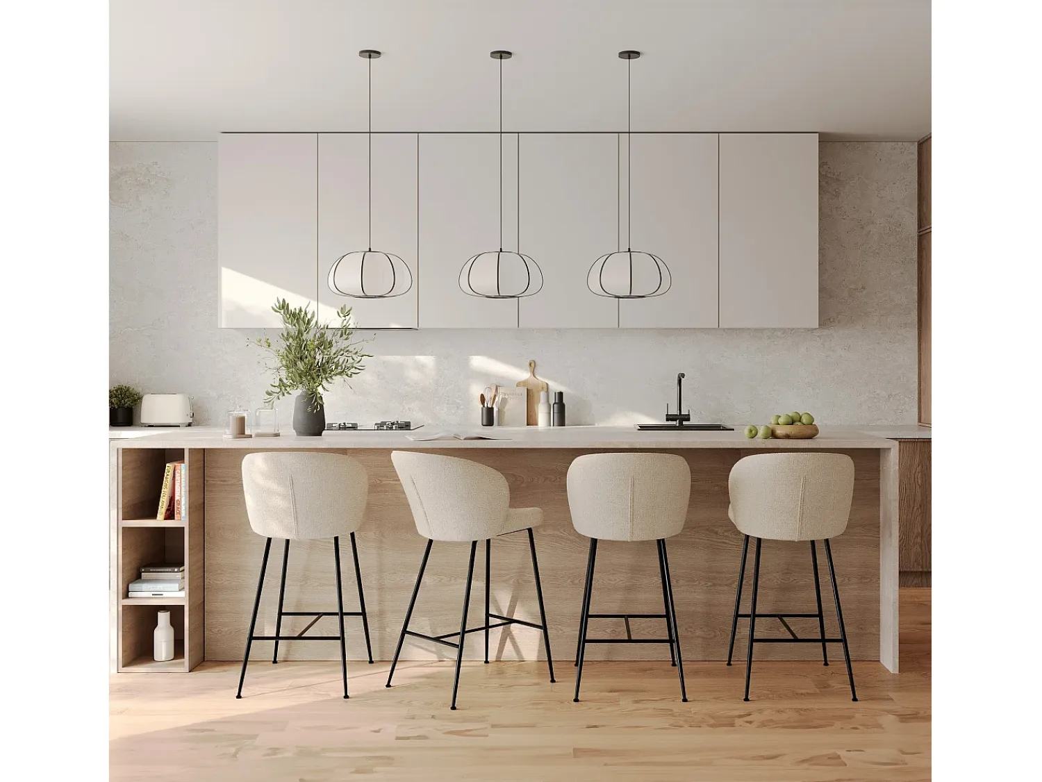 Rendez-Vous Déco Lámpara Suspendida^Lámpara colgante de bambú negro 38 cm - Hana Blanco
