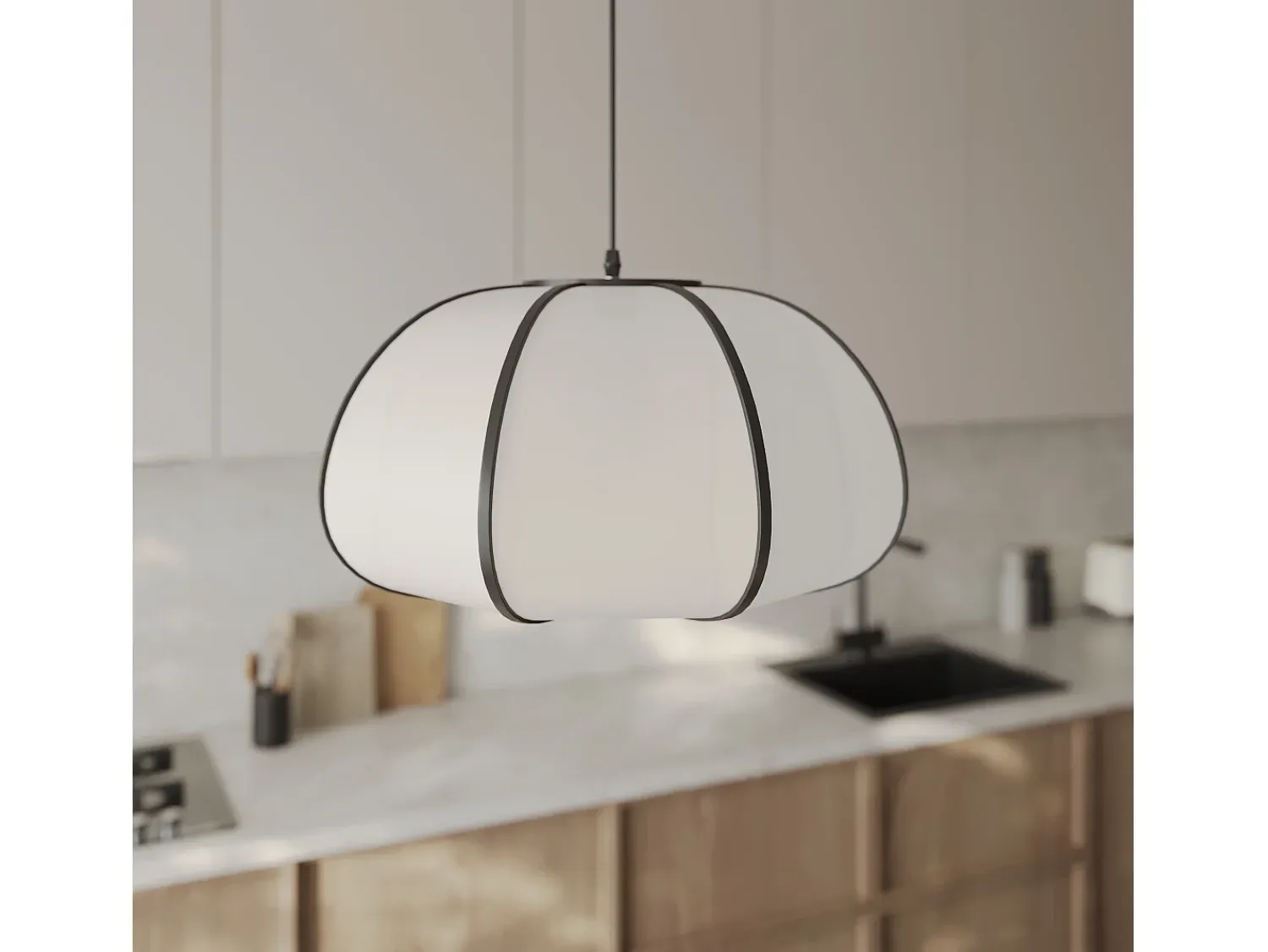 Rendez-Vous Déco Lámpara Suspendida^Lámpara colgante de bambú negro 38 cm - Hana Blanco