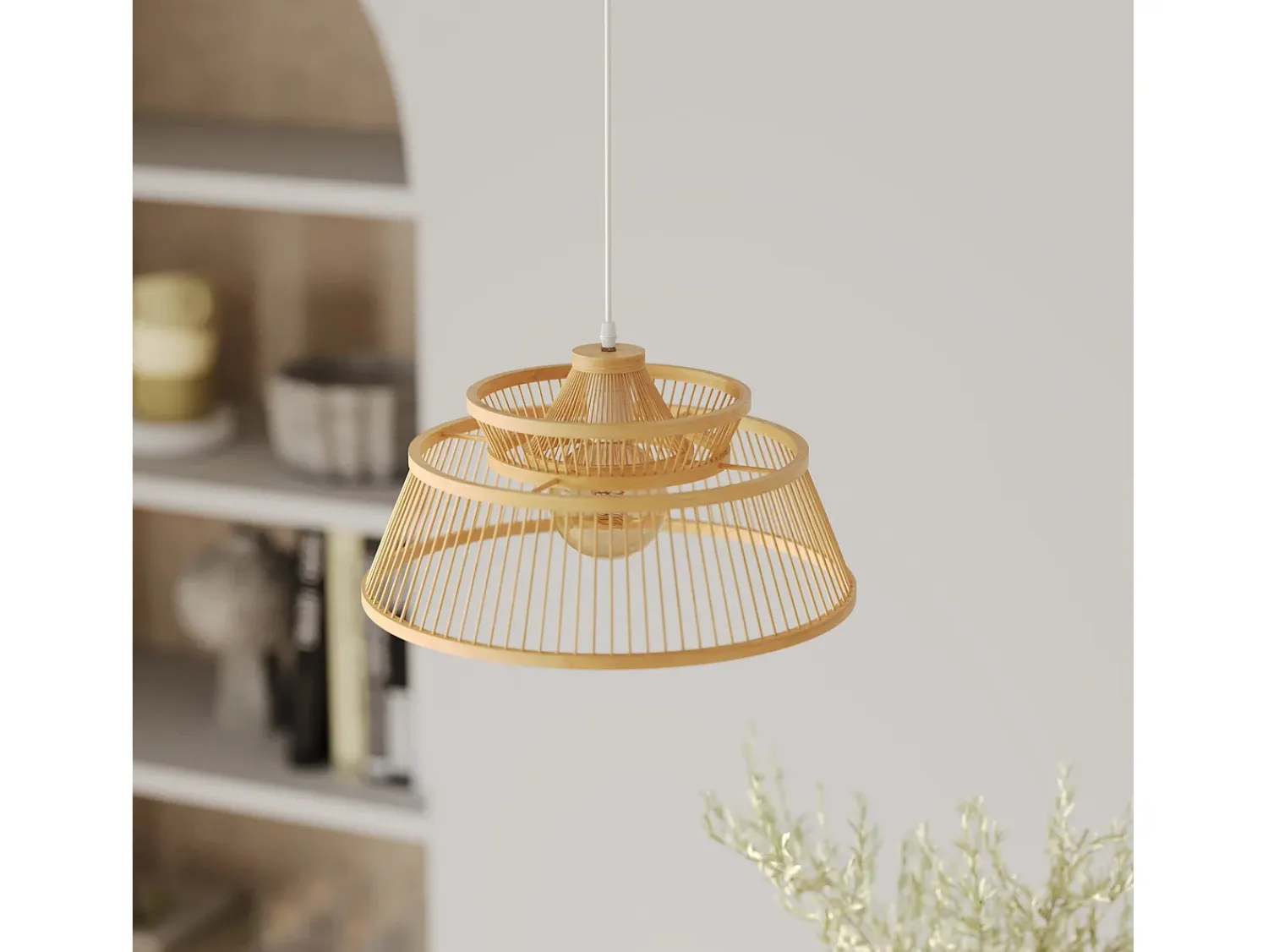 Rendez-Vous Déco Lámpara Suspendida^Lámpara colgante de bambú natural 36 cm - Tahaa Beige