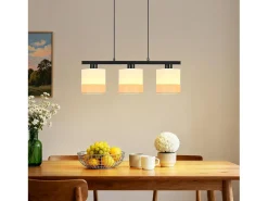 Lámpara colgante de mesa de comedor Nettlife, lámpara colgante vintage de 3 luces, pantalla de tela blanca, altura ajustable, E27 (bombillas no incluidas)