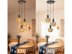Outlet NETTLIFE Lámpara colgante de ratán bohemio con 3 luces - Lámpara de araña vintage de cuerda de cáñamo trenzada E27 - Iluminación (bombillas no incluidas) Marru00f3n