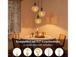 Outlet NETTLIFE Lámpara colgante de ratán bohemio con 3 luces - Lámpara de araña vintage de cuerda de cáñamo trenzada E27 - Iluminación (bombillas no incluidas) Marru00f3n