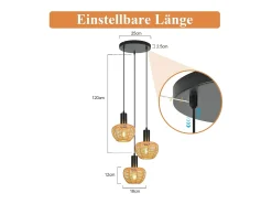 Outlet NETTLIFE Lámpara colgante de ratán bohemio con 3 luces - Lámpara de araña vintage de cuerda de cáñamo trenzada E27 - Iluminación (bombillas no incluidas) Marru00f3n