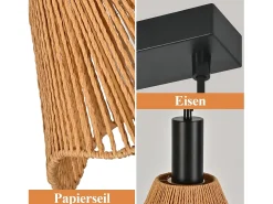 Best NETTLIFE Lámpara colgante de ratán bohemio con 3 luces - Lámpara de araña vintage de cuerda de cáñamo trenzada E27 -(bombillas no incluidas) Marru00f3n