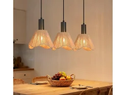 Best NETTLIFE Lámpara colgante de ratán bohemio con 3 luces - Lámpara de araña vintage de cuerda de cáñamo trenzada E27 -(bombillas no incluidas) Marru00f3n