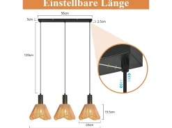 Best NETTLIFE Lámpara colgante de ratán bohemio con 3 luces - Lámpara de araña vintage de cuerda de cáñamo trenzada E27 -(bombillas no incluidas) Marru00f3n