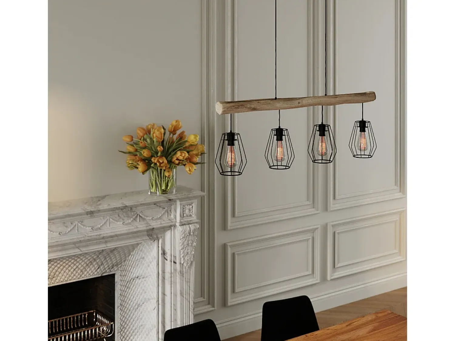 Hot Rendez-Vous Déco Lámpara colgante en madera y metal 4 lámparas - Clotilde Negro