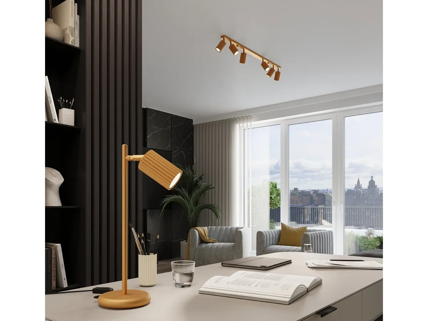 Sollux Lighting Lámpara Suspendida^Lámpara colgante Gloow minimalista de aluminio - 3 fuentes luminosas 3000K - L.45 x A.98 cm - Dorado