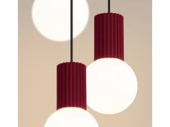 Sollux Lighting Lámpara Suspendida^Lámpara Colgante Halo Moderno De Aluminio/Vidrio - 3 Fuentes Luminosas - L.25 X A.125 Cm - Borgoña Rojo